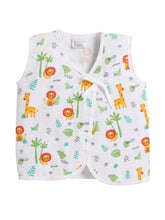 Little Angels Little Angels 2 Pcs Jhabla/Vest Muslin V-Neck Sleeveless Printed Tie-Knot Jhabla & Nappy Set For Baby Boys and Baby Girls Jhabla/Vest Jungle Joy Baby Vest & Nappy Set 3-6M / White / Muslin